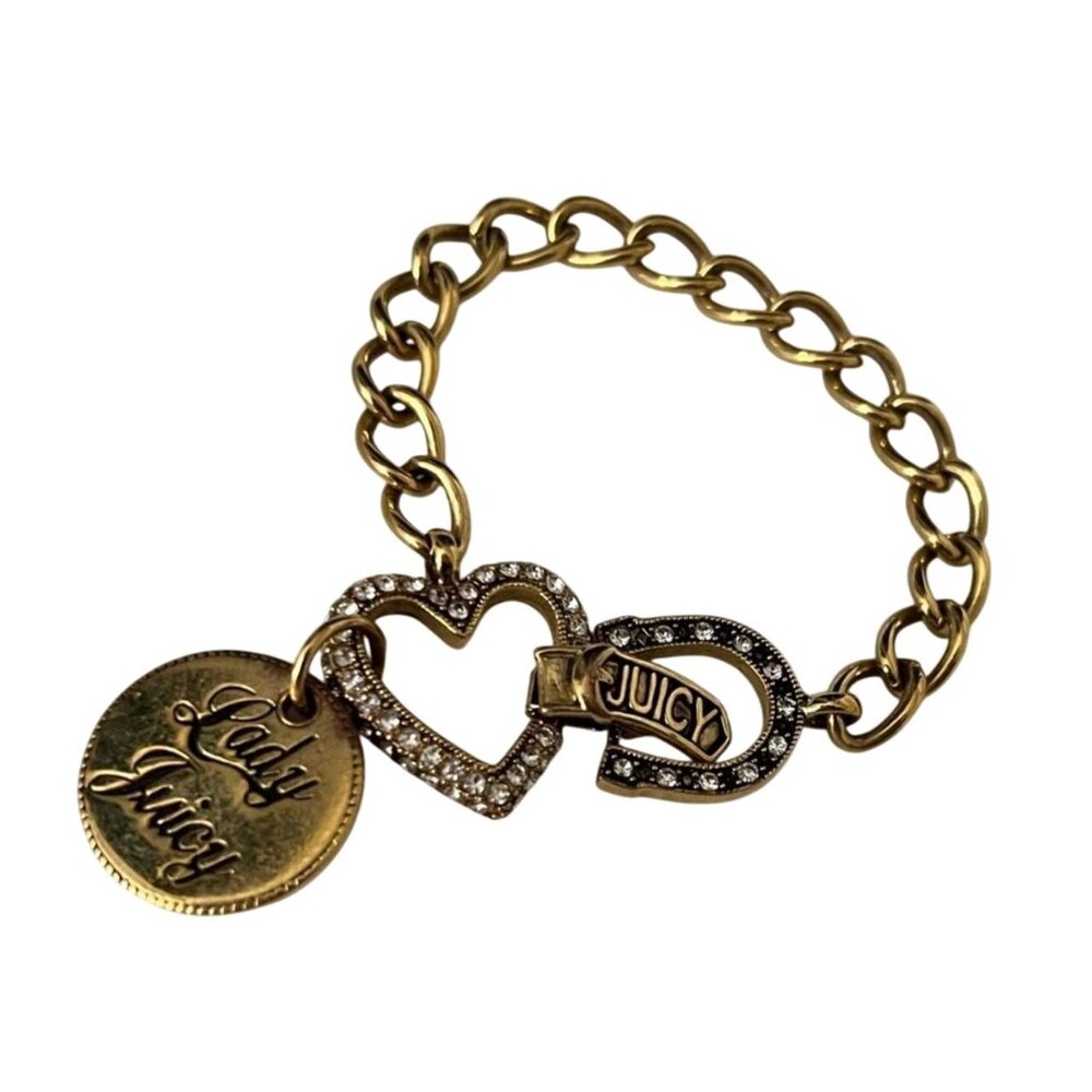 Vintage Juicy Couture Lady Luck Charm Bracelet Heart Horseshoe Rhinestone Y2K